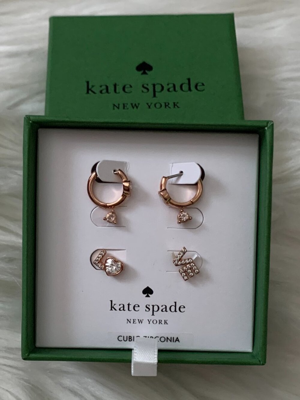KATE SPADE Spell It Out Stud Earrings Set of 3 in Rose Gold